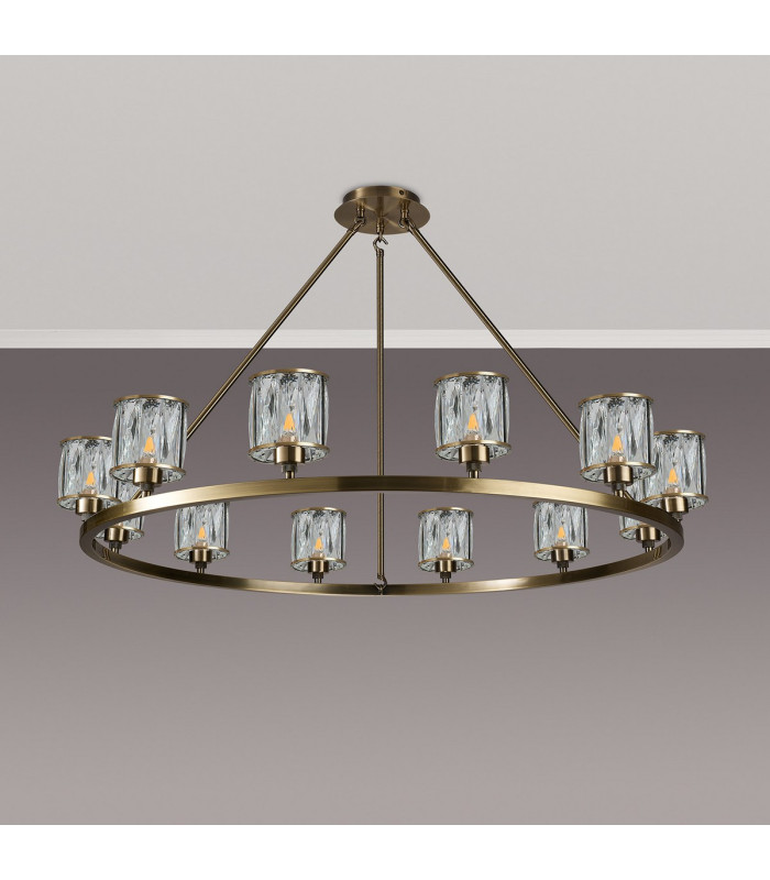 Keene 105.8cm 12 Light Round G9 Telescopic Light Antique Brass / Clear Crystal Shade-10