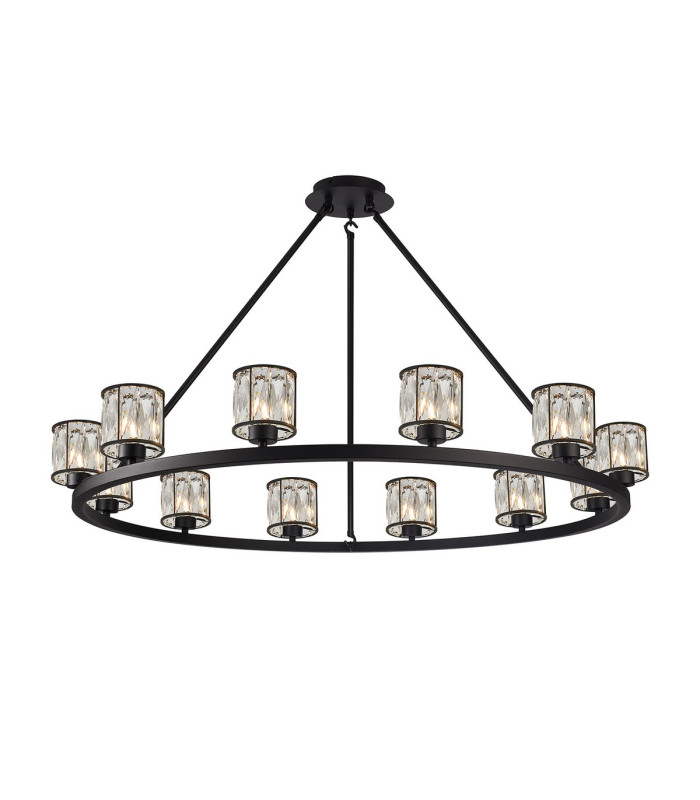 Keene 105.8cm 12 Light Round G9 Telescopic Light Sand Black / Clear Crystal Shade-1