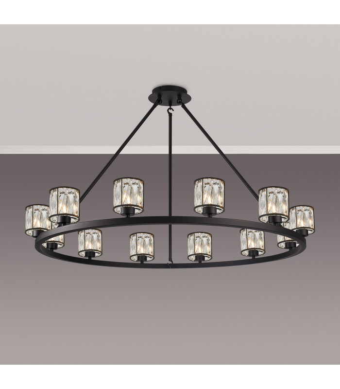 Keene 105.8cm 12 Light Round G9 Telescopic Light Sand Black / Clear Crystal Shade-3