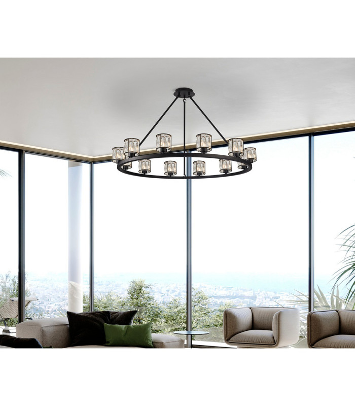 Keene 105.8cm 12 Light Round G9 Telescopic Light Sand Black / Clear Crystal Shade-4
