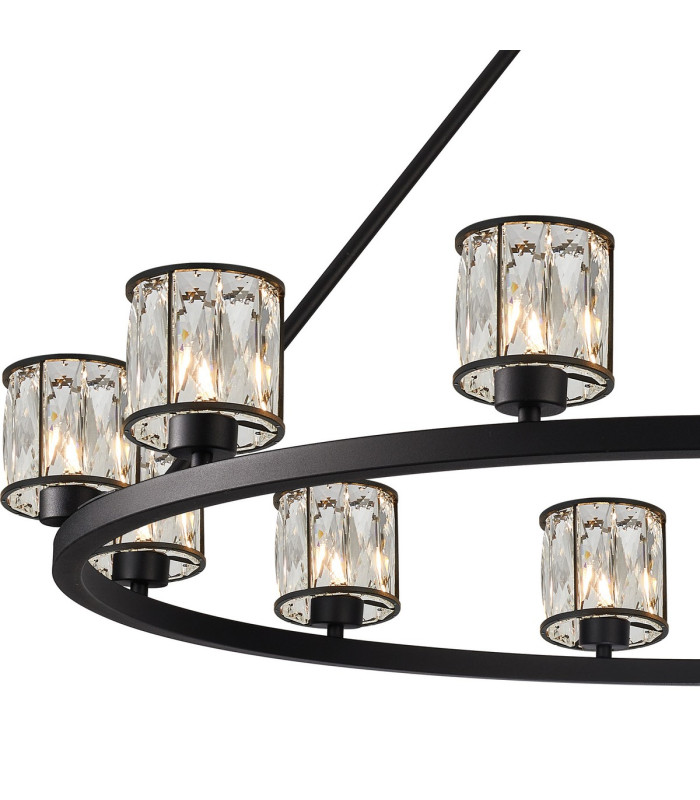 Keene 105.8cm 12 Light Round G9 Telescopic Light Sand Black / Clear Crystal Shade-7