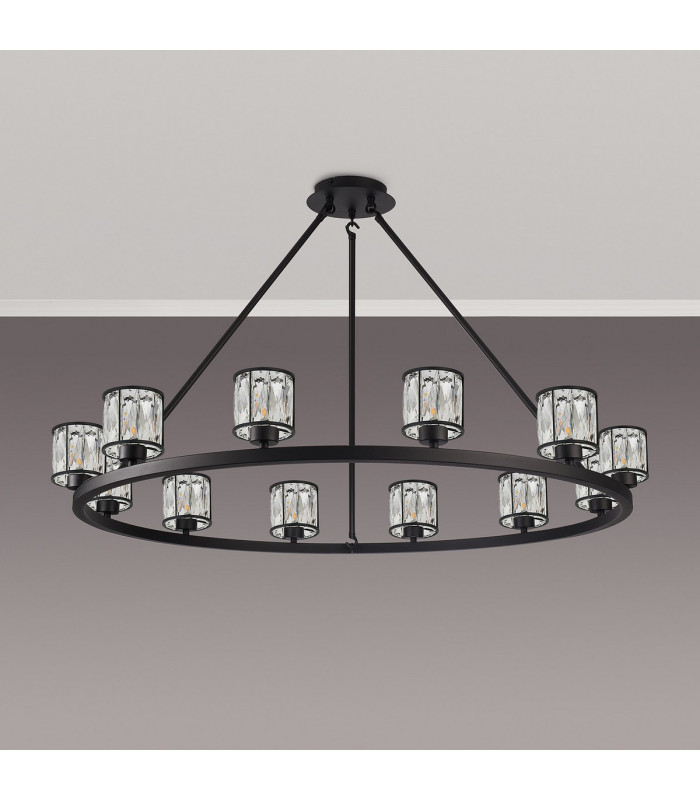 Keene 105.8cm 12 Light Round G9 Telescopic Light Sand Black / Clear Crystal Shade-10