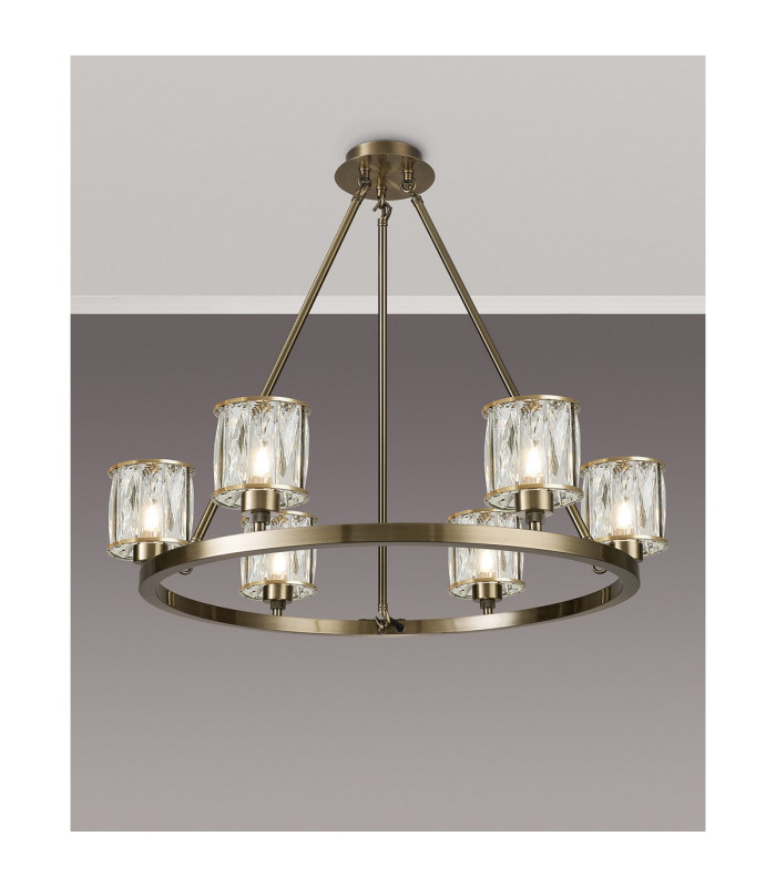 Keene 70.8cm 6 Light Round G9 Telescopic Light Antique Brass / Clear Crystal Shade-3