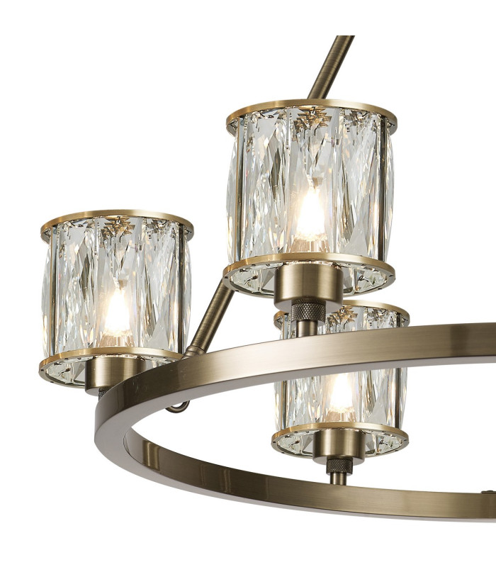 Keene 70.8cm 6 Light Round G9 Telescopic Light Antique Brass / Clear Crystal Shade-7