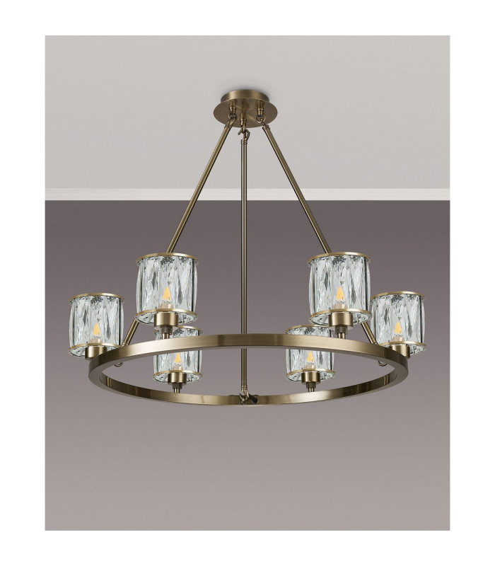 Keene 70.8cm 6 Light Round G9 Telescopic Light Antique Brass / Clear Crystal Shade-10
