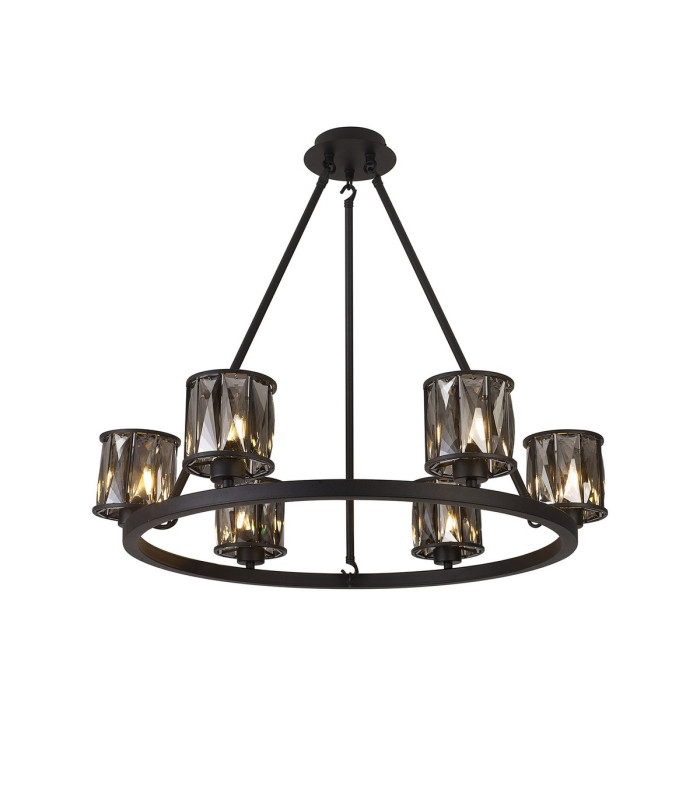 Keene 70.8cm 6 Light Round G9 Telescopic Light Sand Black / Clear Crystal Shade-1