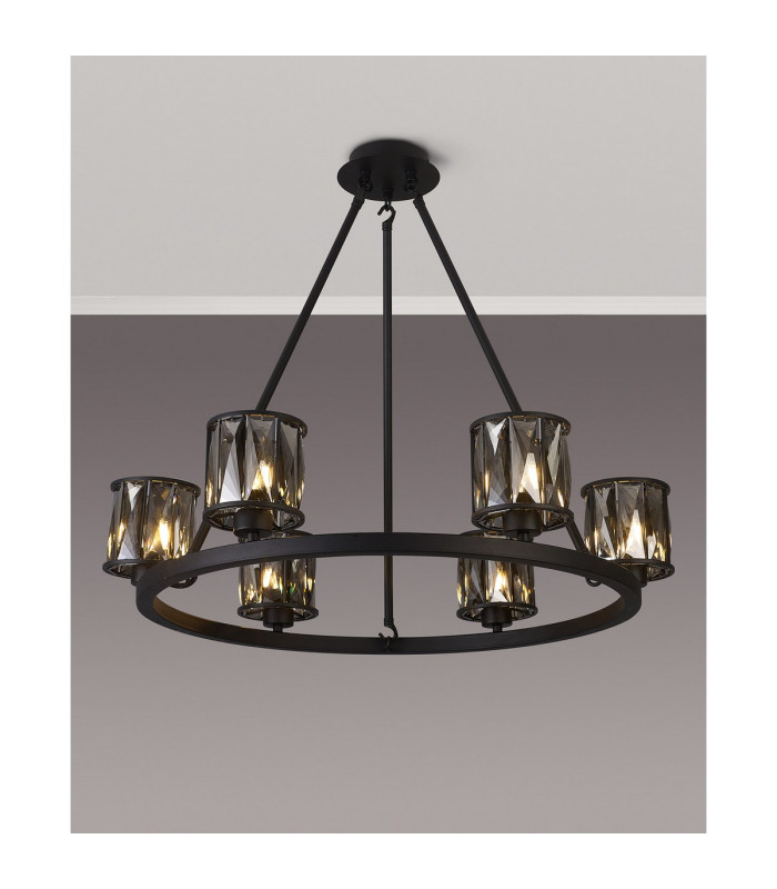 Keene 70.8cm 6 Light Round G9 Telescopic Light Sand Black / Clear Crystal Shade-3