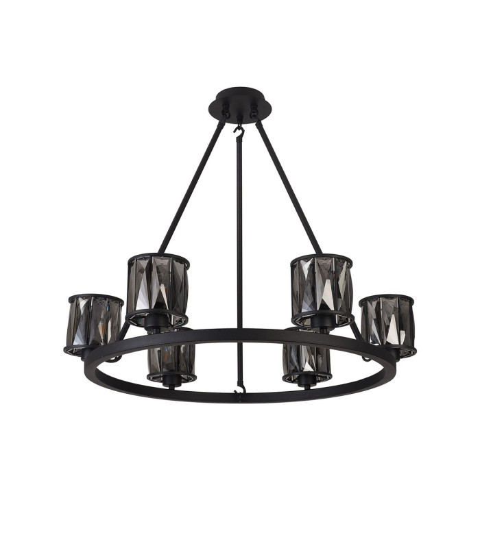 Keene 70.8cm 6 Light Round G9 Telescopic Light Sand Black / Clear Crystal Shade-4