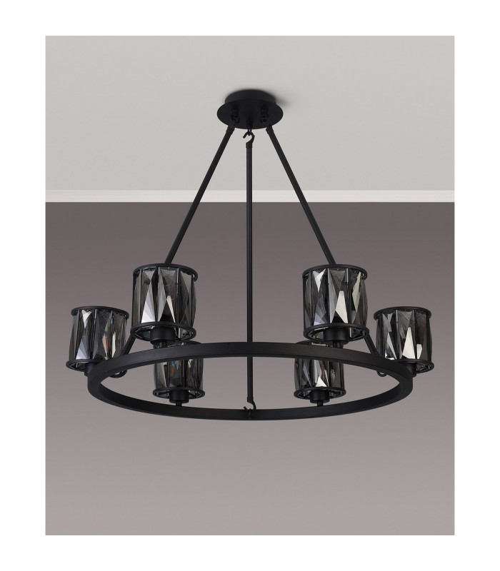 Keene 70.8cm 6 Light Round G9 Telescopic Light Sand Black / Clear Crystal Shade-10
