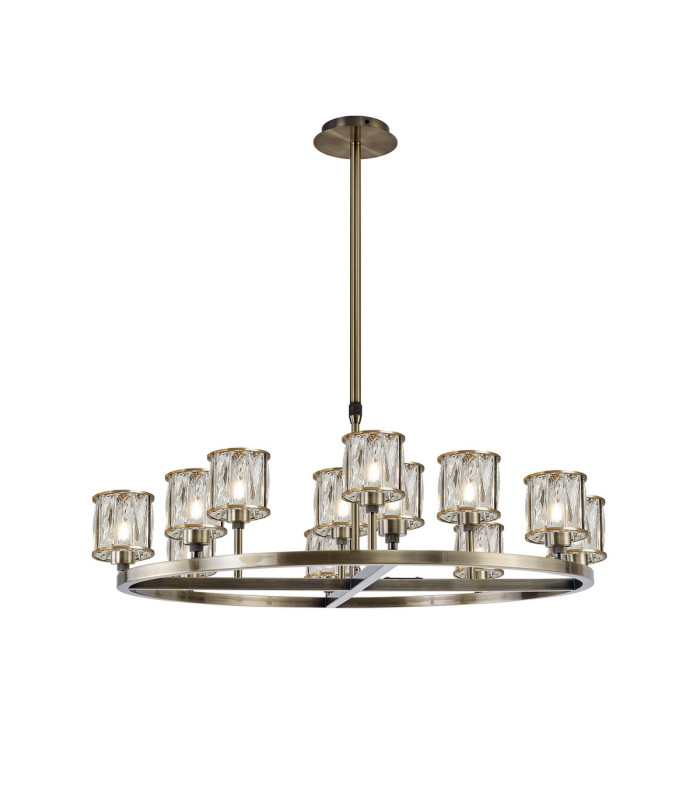 Keene 90.8cm 8 + 4 Light Round G9 Telescopic Light Antique Brass / Clear Crystal Shade-1