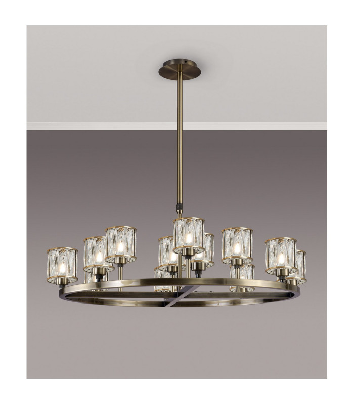 Keene 90.8cm 8 + 4 Light Round G9 Telescopic Light Antique Brass / Clear Crystal Shade-3