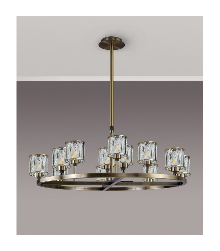 Keene 90.8cm 8 + 4 Light Round G9 Telescopic Light Antique Brass / Clear Crystal Shade-10