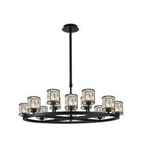 Keene 90.8cm 8 + 4 Light Round G9 Telescopic Light Sand Black / Clear Crystal Shade-1