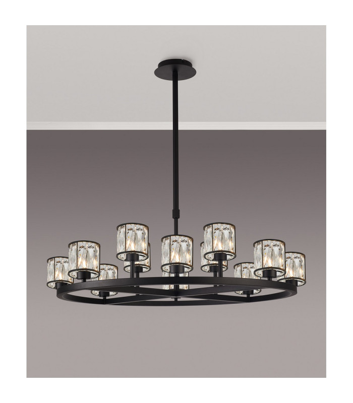 Keene 90.8cm 8 + 4 Light Round G9 Telescopic Light Sand Black / Clear Crystal Shade-3