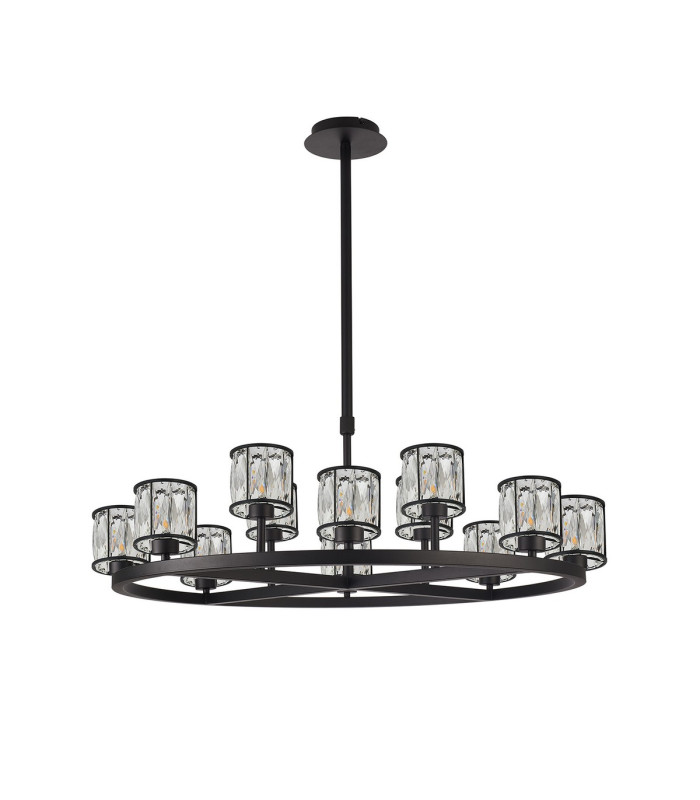 Keene 90.8cm 8 + 4 Light Round G9 Telescopic Light Sand Black / Clear Crystal Shade-4