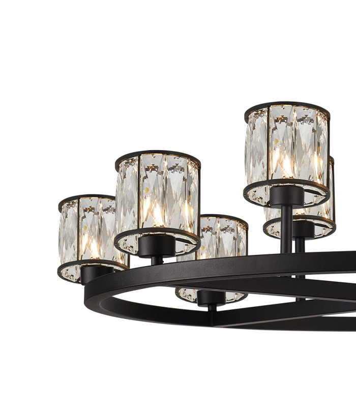 Keene 90.8cm 8 + 4 Light Round G9 Telescopic Light Sand Black / Clear Crystal Shade-7