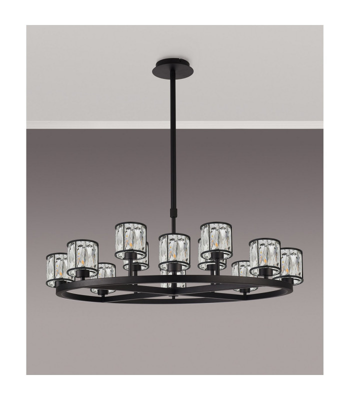 Keene 90.8cm 8 + 4 Light Round G9 Telescopic Light Sand Black / Clear Crystal Shade-10