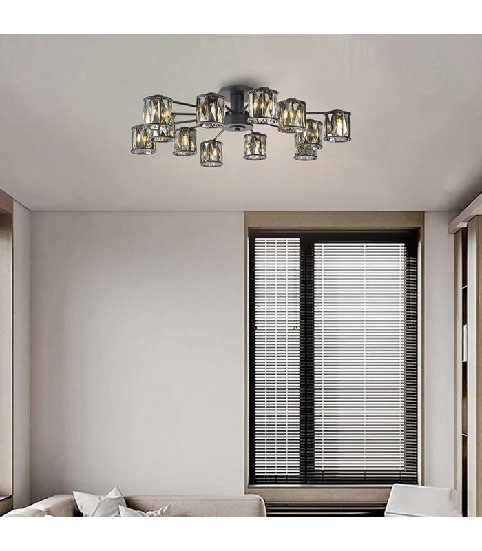 Keene 91.8cm 12 Light G9 Semi Flush Sand Black / Smoked Crystal Shade-4