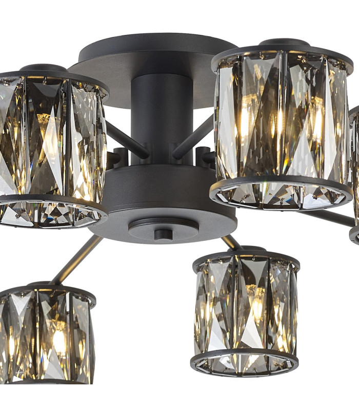 Keene 91.8cm 12 Light G9 Semi Flush Sand Black / Smoked Crystal Shade-7