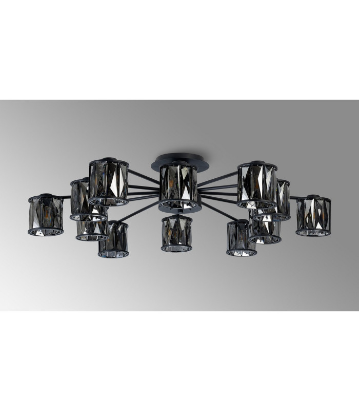 Keene 91.8cm 12 Light G9 Semi Flush Sand Black / Smoked Crystal Shade-14