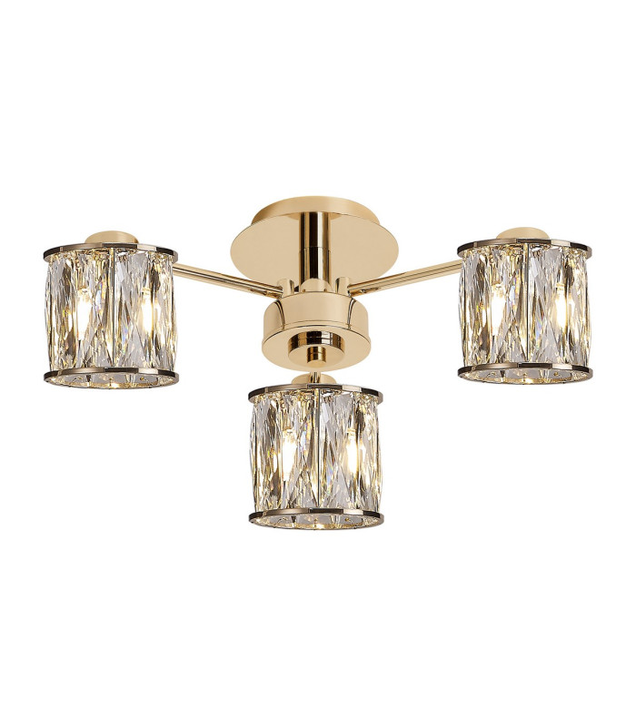 Keene 44.2cm 3 Light G9 Semi Flush French Gold / Clear Crystal Shade-1