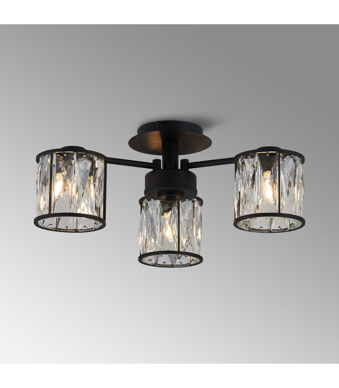 Keene 44.2cm 3 Light G9 Semi Flush Sand Black / Clear Crystal Shade-3