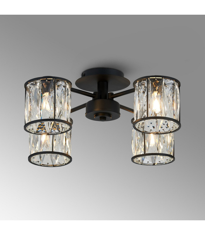Keene 46.8cm 4 Light G9 Semi Flush Sand Black / Clear Crystal Shade-3