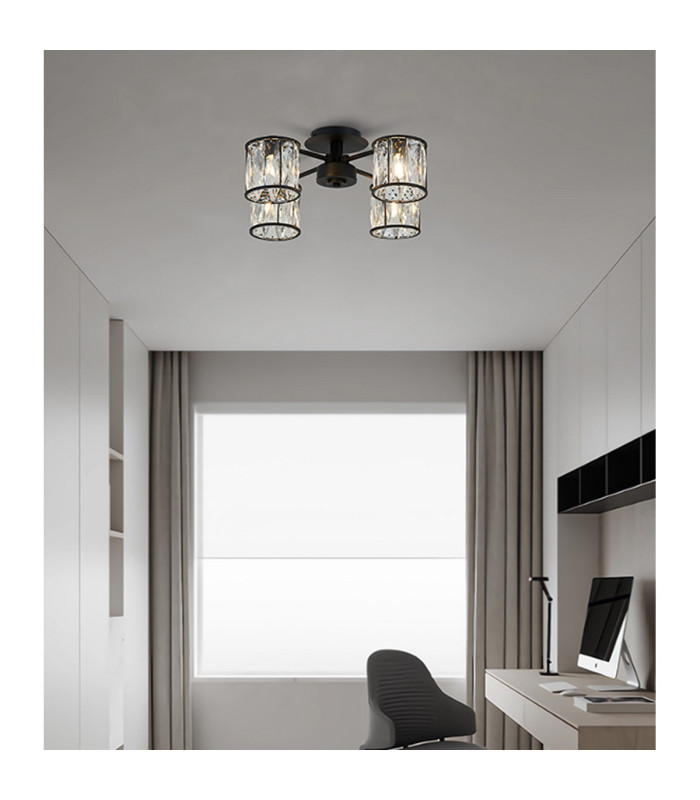 Keene 46.8cm 4 Light G9 Semi Flush Sand Black / Clear Crystal Shade-4