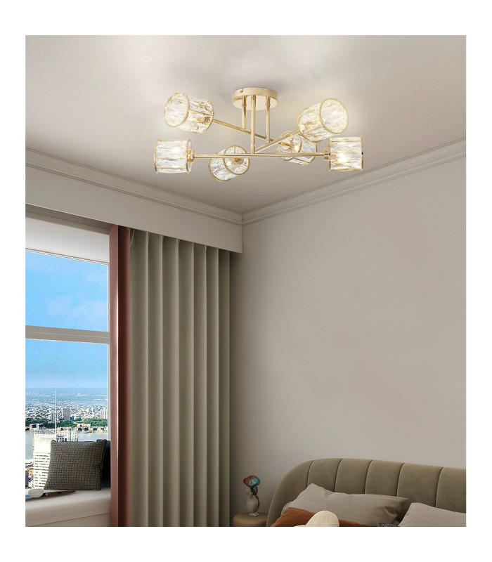 Keene 69cm 6 Light G9 Crossed Arm Semi Flush French Gold / Clear Crystal Shade-4