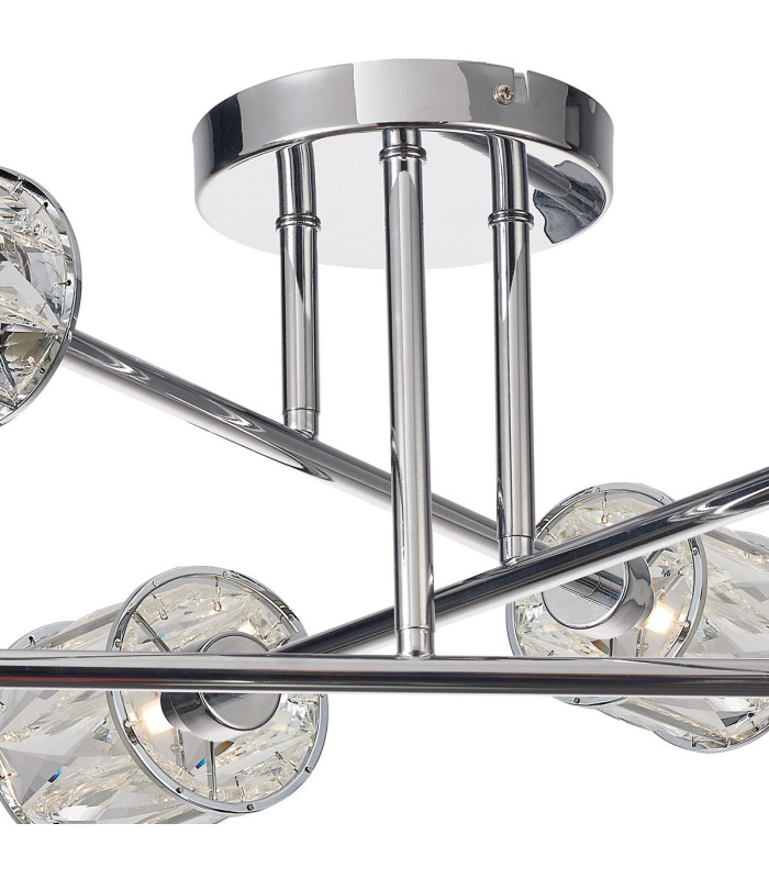 Keene 69cm 6 Light G9 Crossed Arm Semi Flush Polished Chrome / Clear Crystal Shade-5