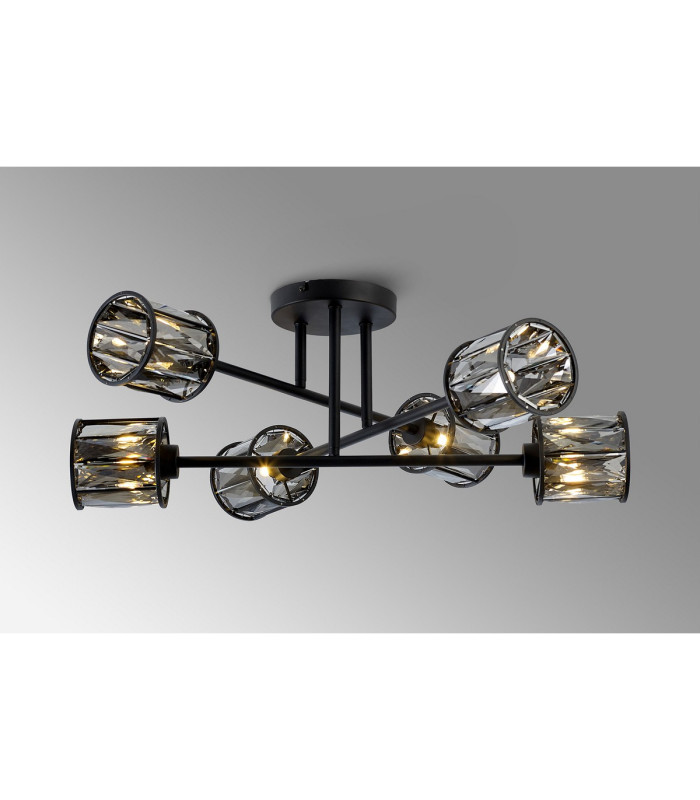 Keene 69cm 6 Light G9 Crossed Arm Semi Flush Sand Black / Smoked Crystal Shade-3