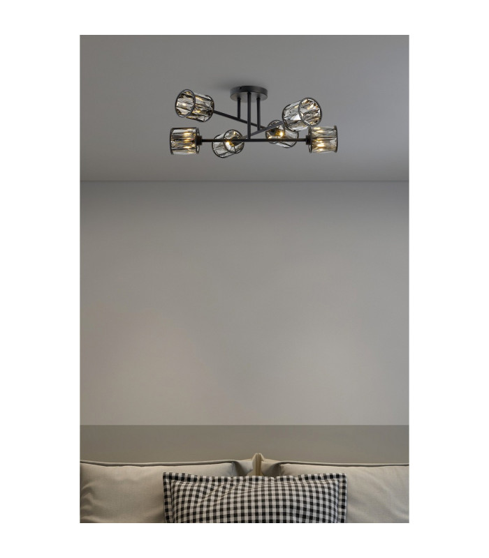 Keene 69cm 6 Light G9 Crossed Arm Semi Flush Sand Black / Smoked Crystal Shade-4