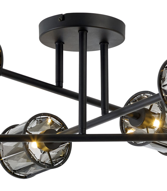 Keene 69cm 6 Light G9 Crossed Arm Semi Flush Sand Black / Smoked Crystal Shade-7