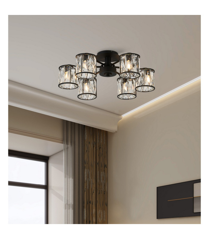 Keene 51.8cm 6 Light G9 Semi Flush Sand Black / Clear Crystal Shade-4