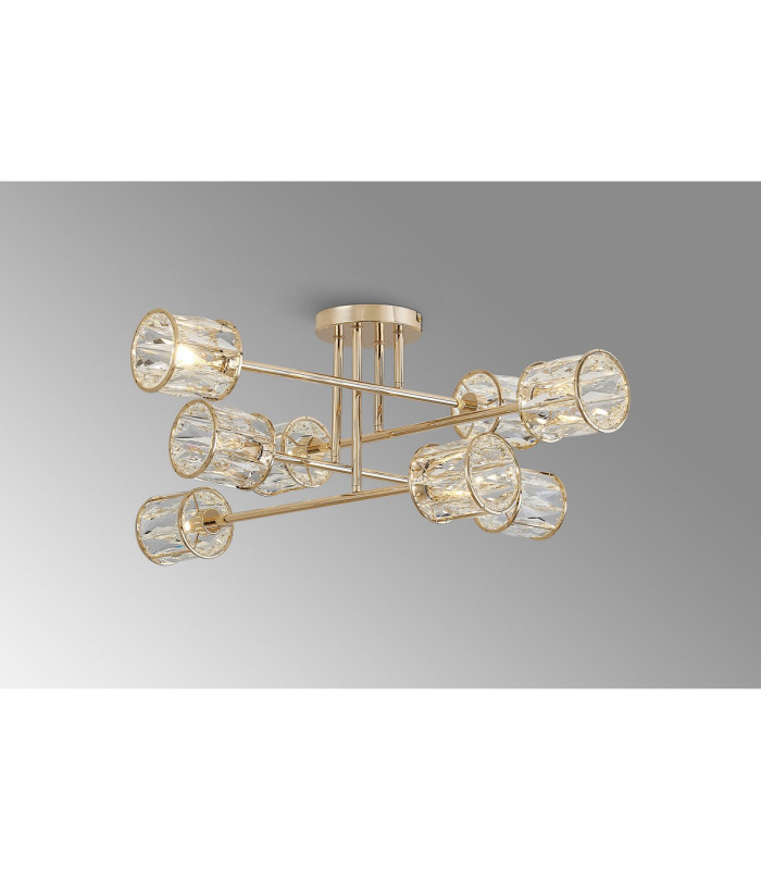 Keene 85cm 8 Light G9 Crossed Arm Semi Flush French Gold / Clear Crystal Shade-3