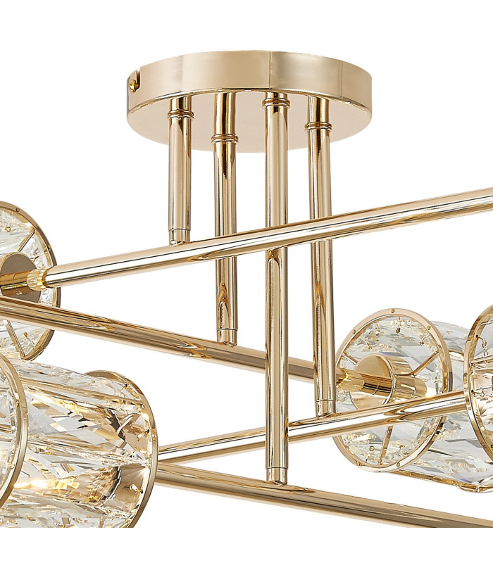 Keene 85cm 8 Light G9 Crossed Arm Semi Flush French Gold / Clear Crystal Shade-7