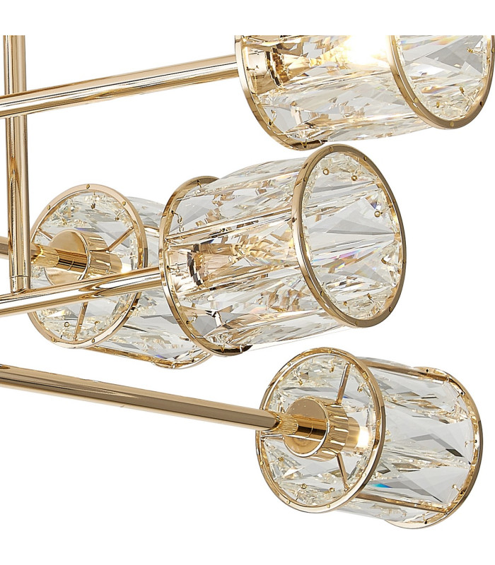 Keene 85cm 8 Light G9 Crossed Arm Semi Flush French Gold / Clear Crystal Shade-8