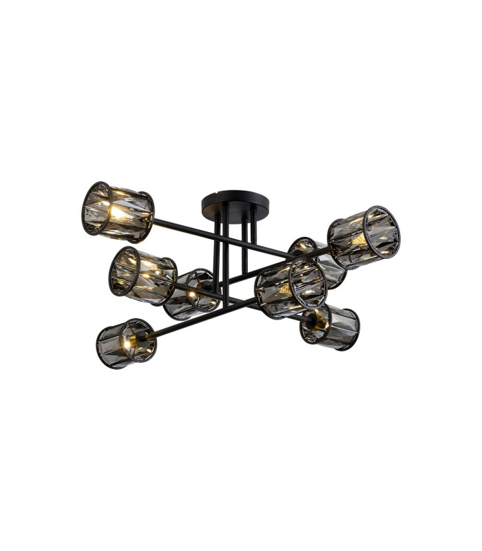 Keene 85cm 8 Light G9 Crossed Arm Semi Flush Sand Black / Smoked Crystal Shade-1