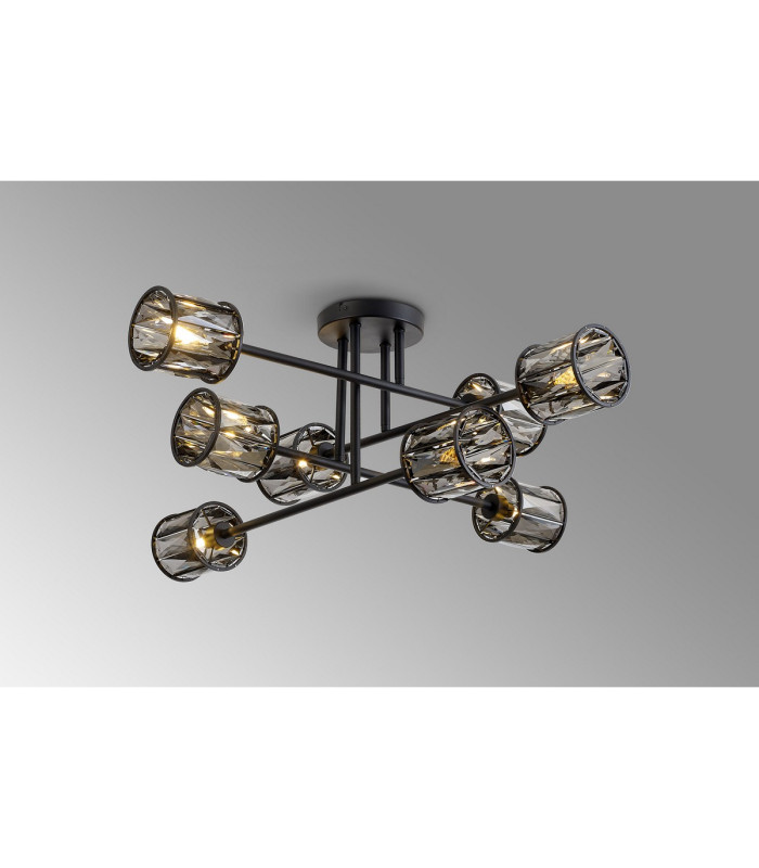 Keene 85cm 8 Light G9 Crossed Arm Semi Flush Sand Black / Smoked Crystal Shade-3