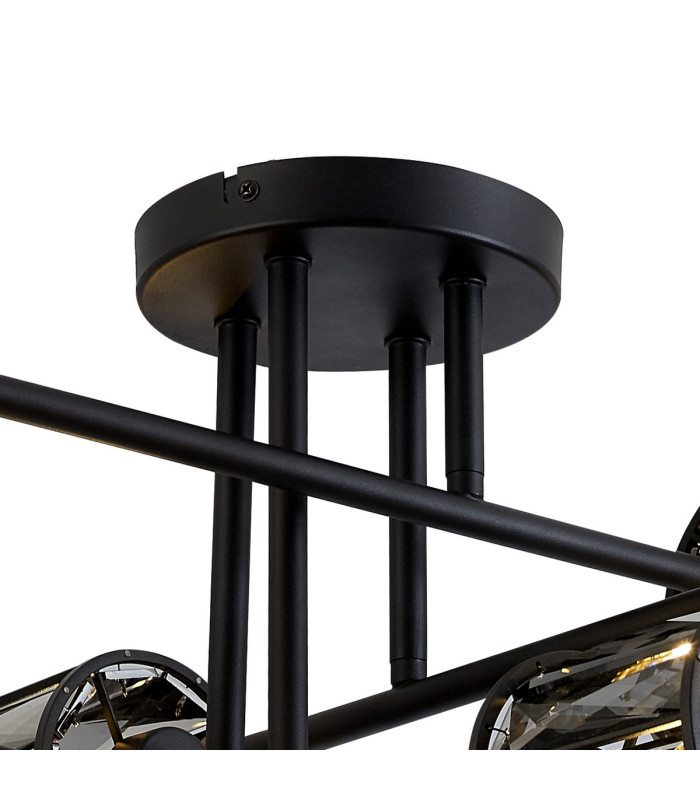 Keene 85cm 8 Light G9 Crossed Arm Semi Flush Sand Black / Smoked Crystal Shade-7