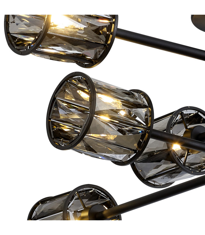Keene 85cm 8 Light G9 Crossed Arm Semi Flush Sand Black / Smoked Crystal Shade-8