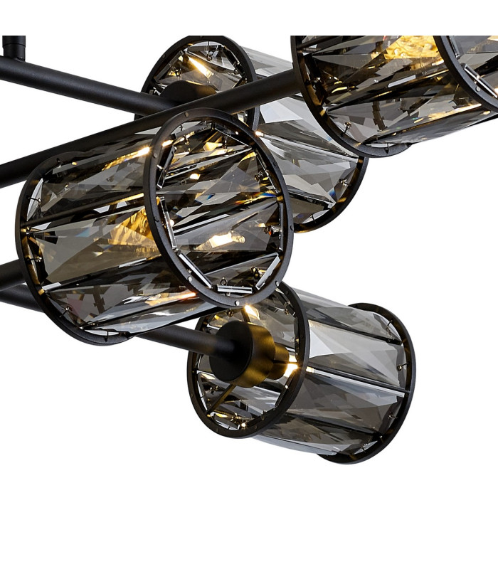 Keene 85cm 8 Light G9 Crossed Arm Semi Flush Sand Black / Smoked Crystal Shade-9