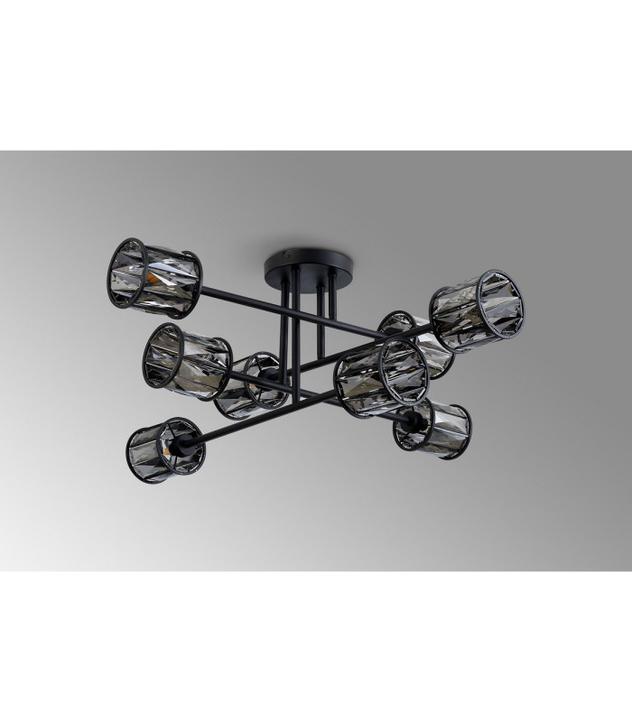 Keene 85cm 8 Light G9 Crossed Arm Semi Flush Sand Black / Smoked Crystal Shade-15