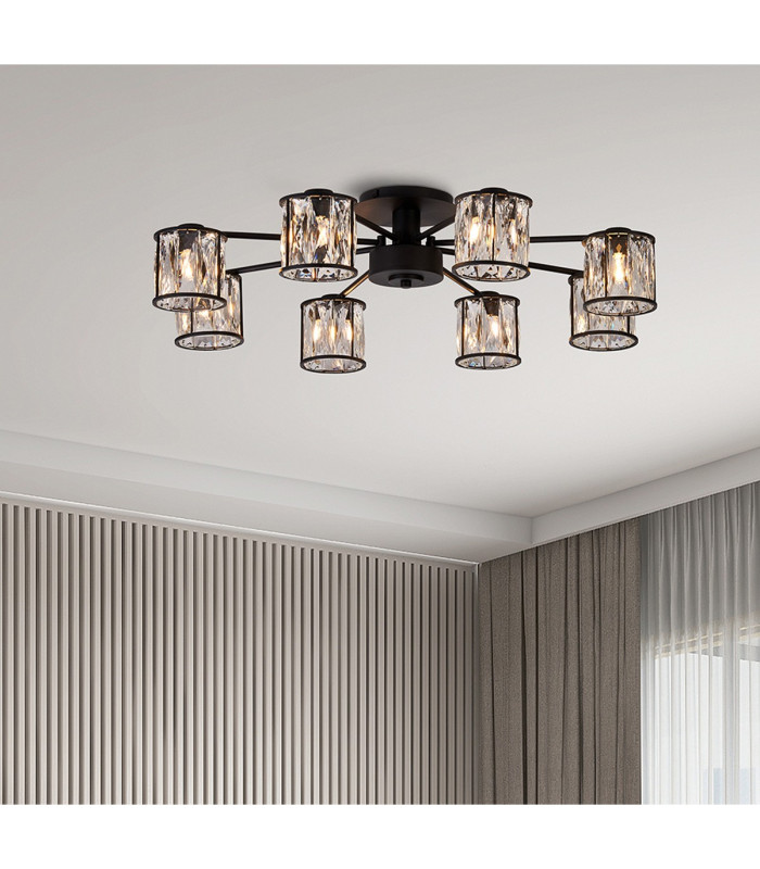 Keene 76.8cm 8 Light G9 Semi Flush Sand Black / Clear Crystal Shade-4