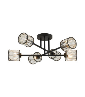 Keene 69cm 6 Light G9 Crossed Arm Semi Flush Sand Black / Clear Crystal Shade-1