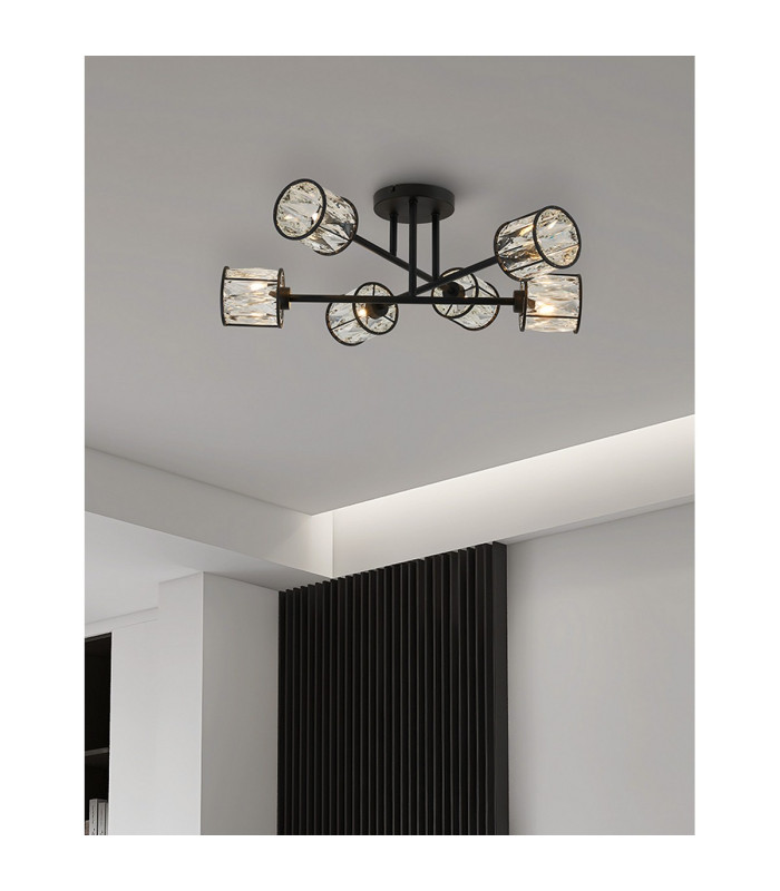 Keene 69cm 6 Light G9 Crossed Arm Semi Flush Sand Black / Clear Crystal Shade-4