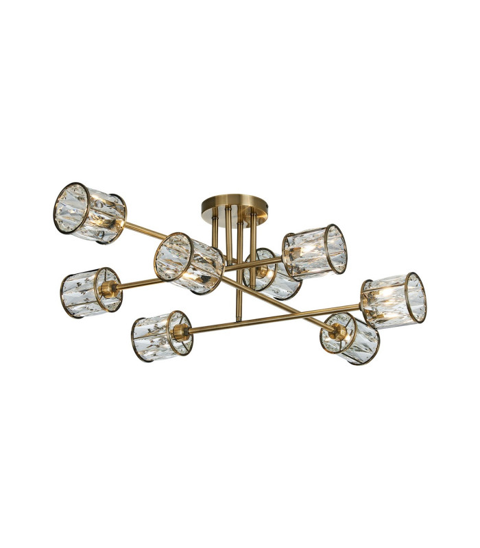 Keene 85cm 8 Light G9 Crossed Arm Semi Flush Antique Brass / Clear Crystal Shade-1