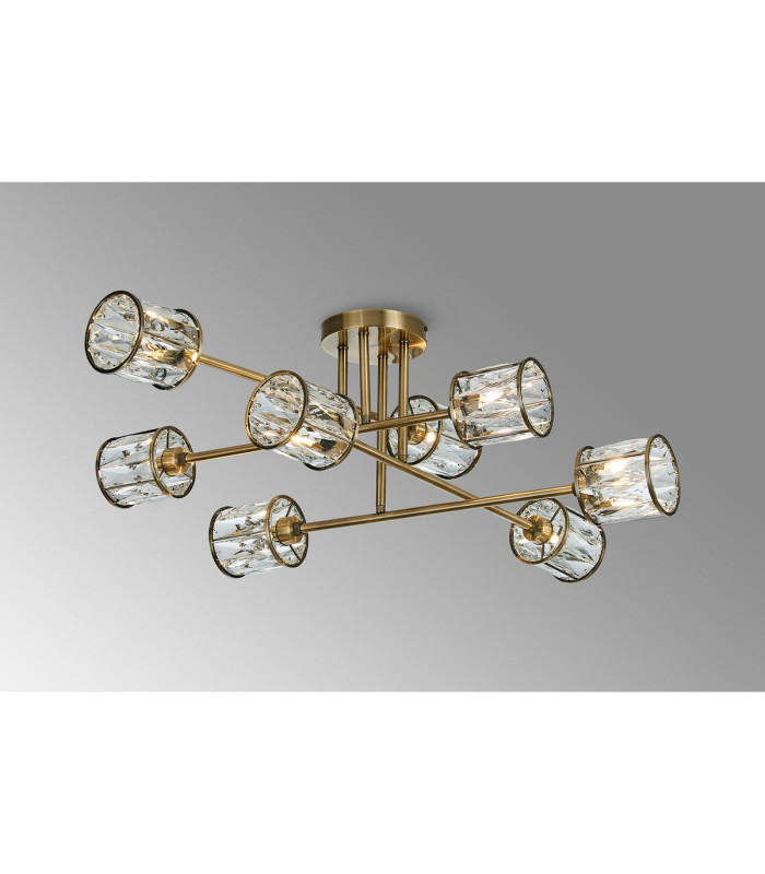 Keene 85cm 8 Light G9 Crossed Arm Semi Flush Antique Brass / Clear Crystal Shade-3