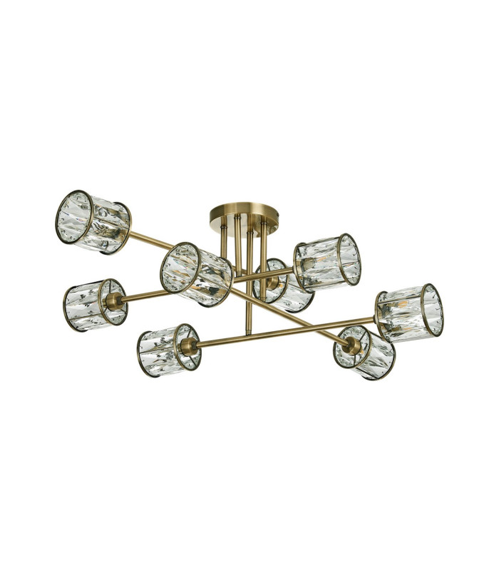 Keene 85cm 8 Light G9 Crossed Arm Semi Flush Antique Brass / Clear Crystal Shade-4