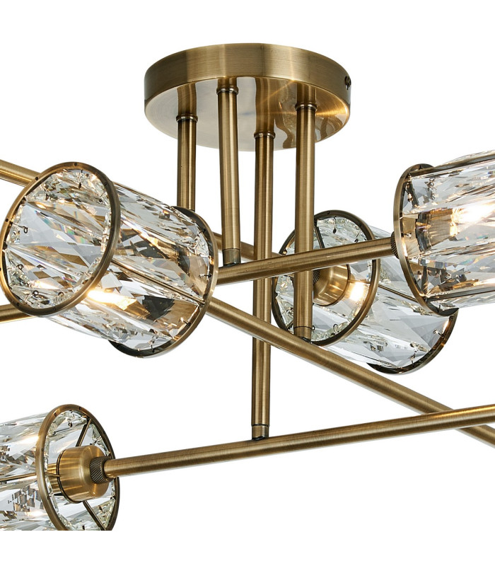 Keene 85cm 8 Light G9 Crossed Arm Semi Flush Antique Brass / Clear Crystal Shade-5